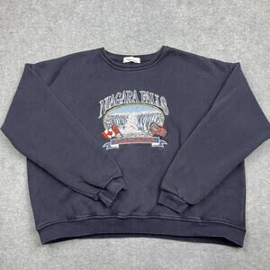 Niagara Falls Canada Embroidered Blue Women's Cropped Crewneck Sweatshirt L